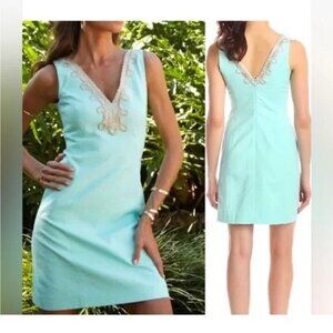 Lilly Pulitzer Bentley V-Neck Shift Dress Size 6 Poolside Blue